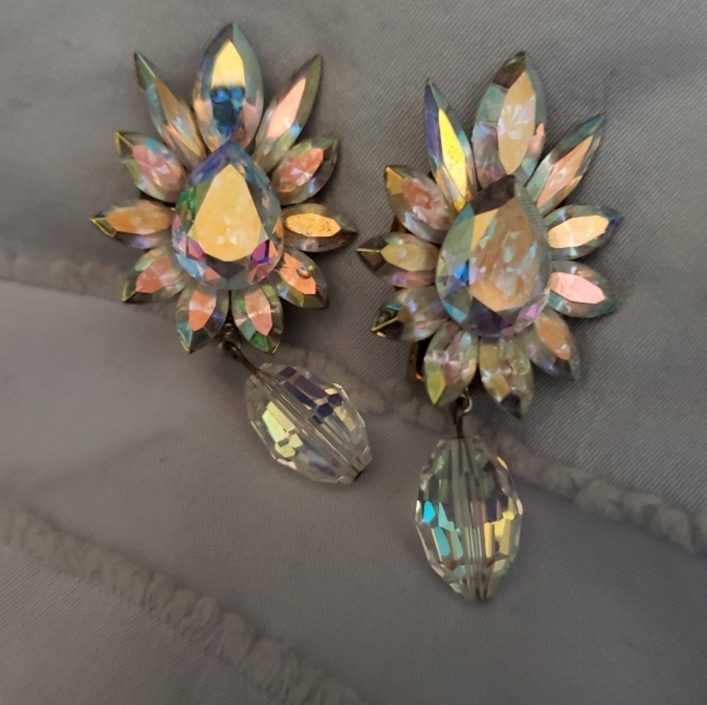 Chunky Elegant Crystal Drop Marque Cut Aurora Borealis Earrings